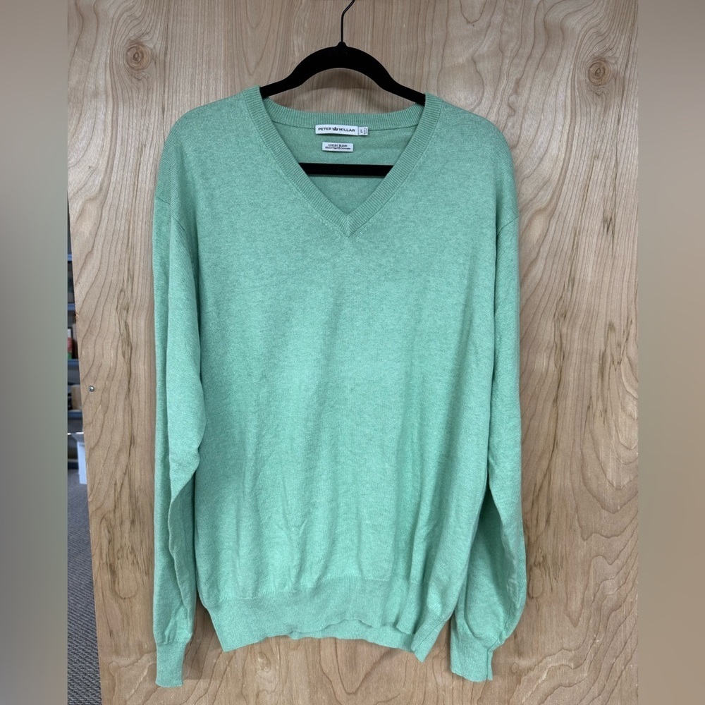 Peter Millar Cashmere Blend V Neck Sweater Men’s Size Large Green